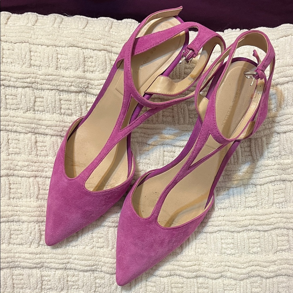 EUC Zara Magenta Ankle Strap Pointed Toe Suede Heels sz 39